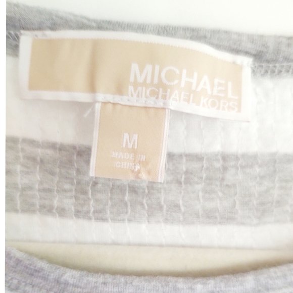 Michael by Michael Kors Sequin Striped Tee Dress Gray White Long Sleeve Crew - Picture 8 of 10